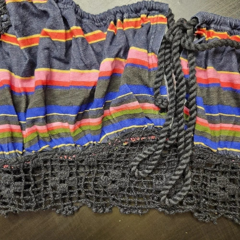 Free People NWOT Crop Top Aruba Crochet Multicolor Striped Size Small